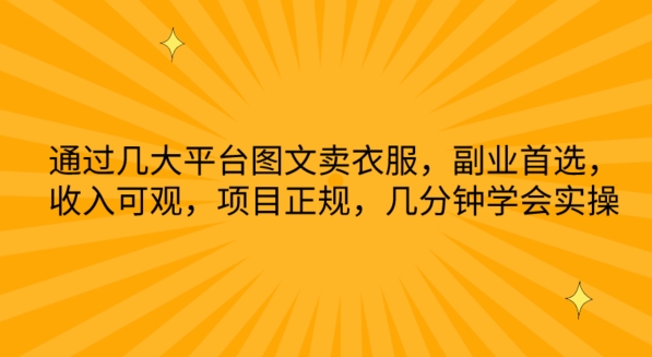 通过几大平台图文卖衣服，副业首选，收入可观，项目正规，几分钟学会实操-蓝天网创