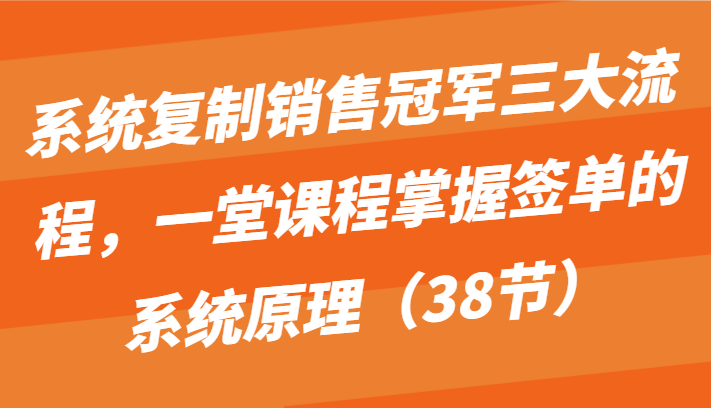 系统复制销售冠军三大流程，一堂课程掌握签单的系统原理（38节）-蓝天网创