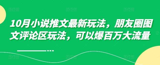 10月小说推文最新玩法，朋友圈图文评论区玩法，可以爆百万大流量-蓝天网创