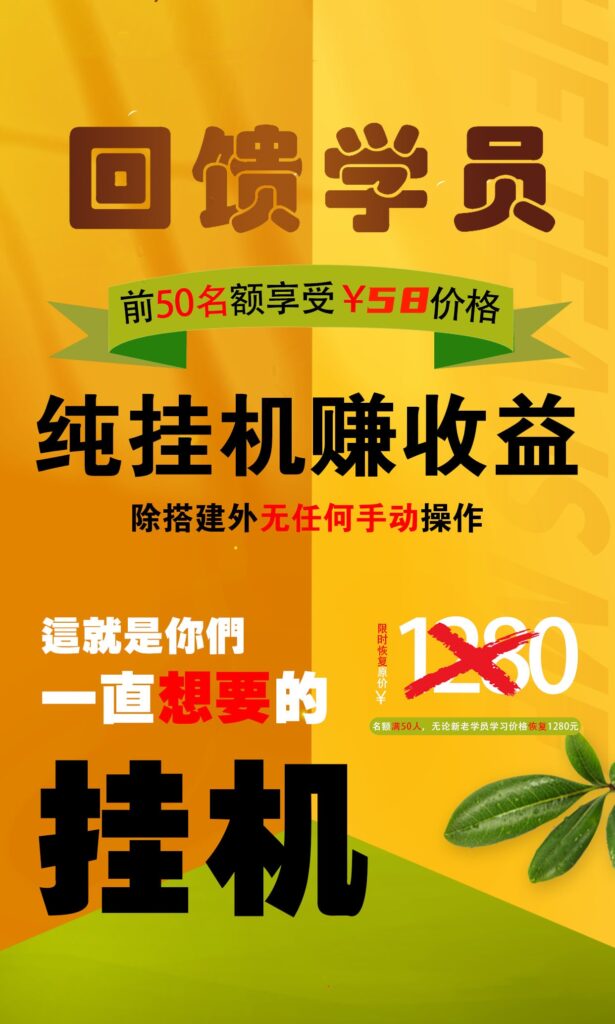【回馈学员】纯挂机赚收益，限前50名享受-蓝天网创