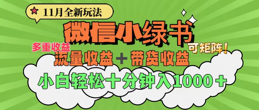 11月小绿书全新玩法，公众号流量主+小绿书带货双重变现，小白十分钟无脑日入1000+-蓝天网创