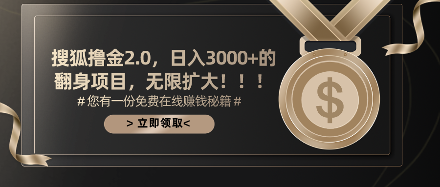 搜狐撸金2.0，日入3000+，可无限扩大的翻身项目。-蓝天网创
