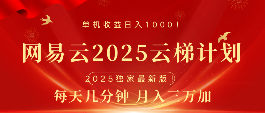 网易云最新2025挂机项目 躺赚收益 纯挂机 日入1000-蓝天网创