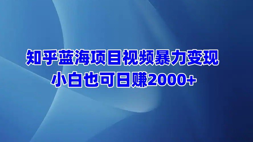 知乎蓝海项目视频暴力变现  小白也可日赚2000+-蓝天网创