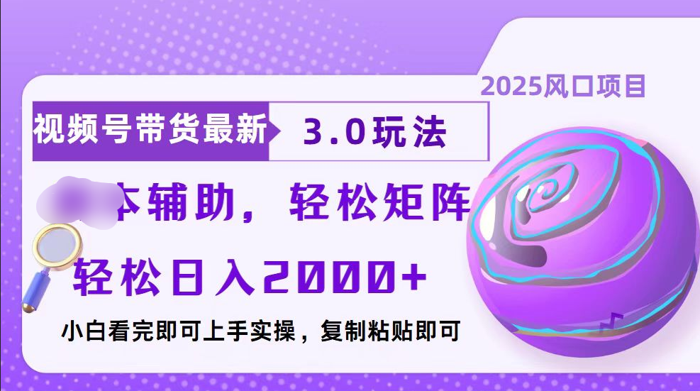 视频号带货最新3.0玩法，作品制作简单，当天起号，复制粘贴，脚本辅助，轻松矩阵日入2000+-蓝天网创
