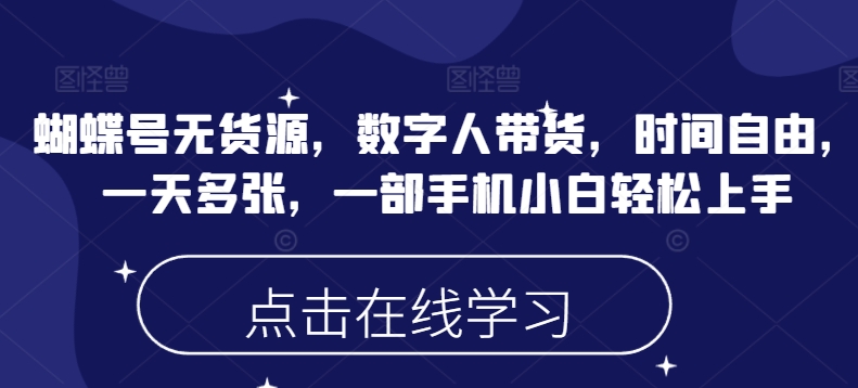 蝴蝶号无货源，数字人带货，时间自由，一天多张，一部手机小白轻松上手-蓝天网创